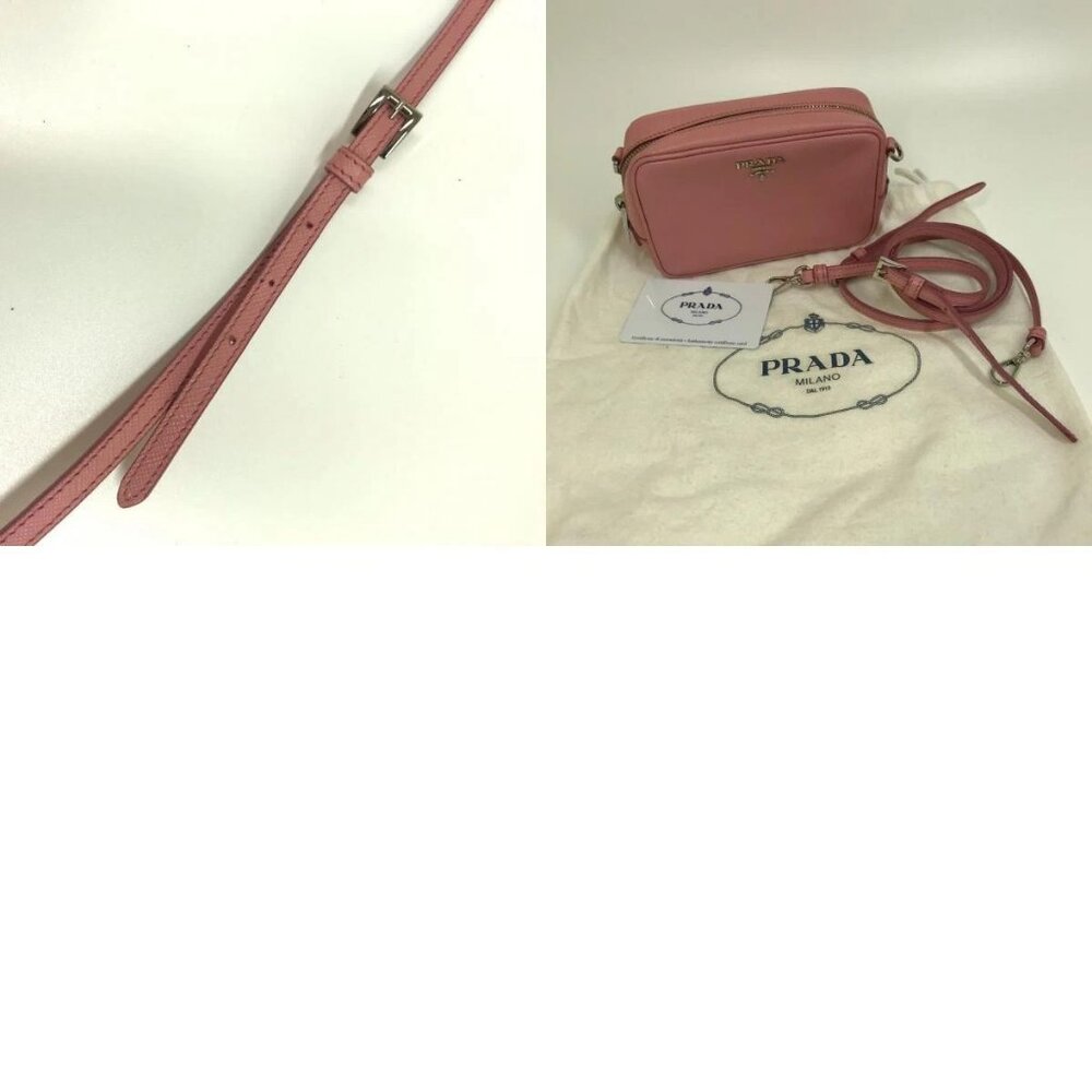 PRADA 1NF674 logo Shoulder pouch Cluch Bag Shoulder Bag Safiano Leather pink - Picture 12 of 13